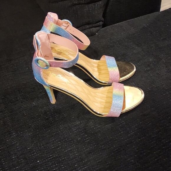 Anne Michelle Ankle Strap Open-Toe Multi Color Platform Heels - Picture 6 of 7